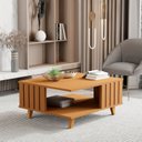 Ver imagem 2 de Mesa de Centro Ripada Pés em Madeira Maciça Açaí 33x70x60 Cm