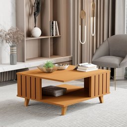 Mesa de Centro Ripada Pés em Madeira Maciça Açaí 33x70x60 Cm - 2