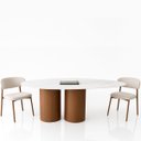 Ver imagem 2 de Mesa de Jantar Oásis Orgânica Cilíndrica 180x100 Cm Nogueira & Mármore Branco Extra