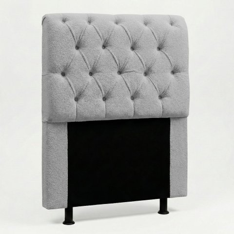 Cabeceira Cama Box Solteiro Sarah 90cm com Frame Bouclê Cinza Claro - Desk Design