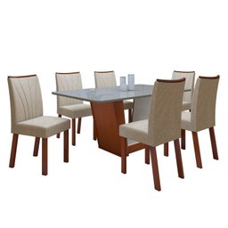 Conjunto Sala de Jantar Mesa Tampo de Vidro/mdf 6 Cadeiras Apogeu - 19