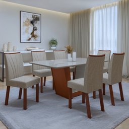 Conjunto Sala de Jantar Mesa Tampo de Vidro/mdf 6 Cadeiras Apogeu - 1