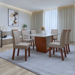 Conjunto Sala de Jantar Mesa 170x90cm Tampo Mdf/vidro com 6 Cadeiras Apogeu - 3