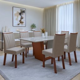 Conjunto Sala de Jantar Mesa 170x90cm Tampo Mdf/vidro com 6 Cadeiras Apogeu - 1