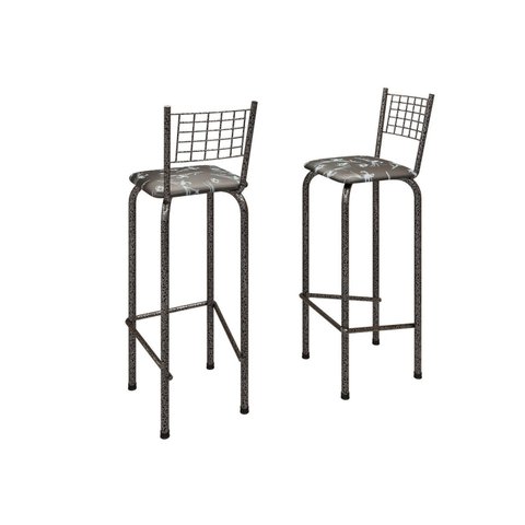 Kit com 2 Banquetas Tubular Iza 36cm x 96cm x 41cm Prata/Preto