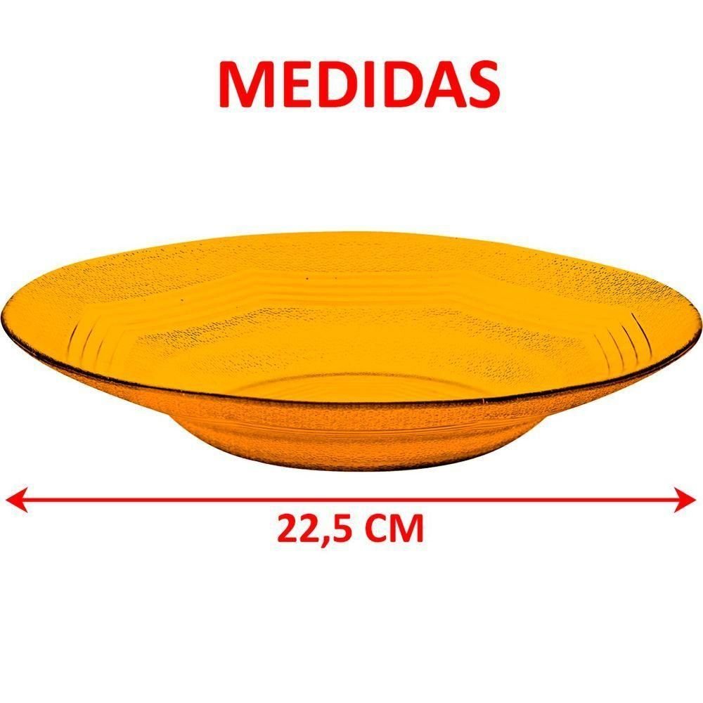 Jogo Prato Fundo Sopa 10 Pessoas 10 Peças Âmbar em Vidro 22,5cm - 5