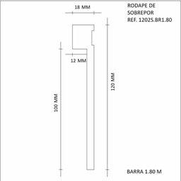Rodapé de Mdf 12cm X 18cm X 180cm Barra de Sobrepor com Friso 1202 - 3