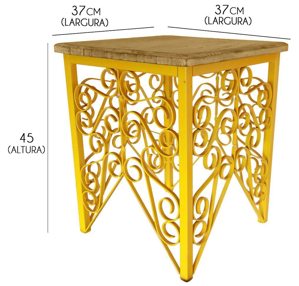 Mesa de Canto para Sala de Ferro Artesanal Rustica Decorativa com Madeira - Amarelo - 2