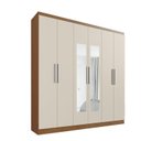 Ver imagem 3 de Guarda Roupa Casal 6 Portas 3 Gavetas Mônaco com Espelho Off White/Nogueira