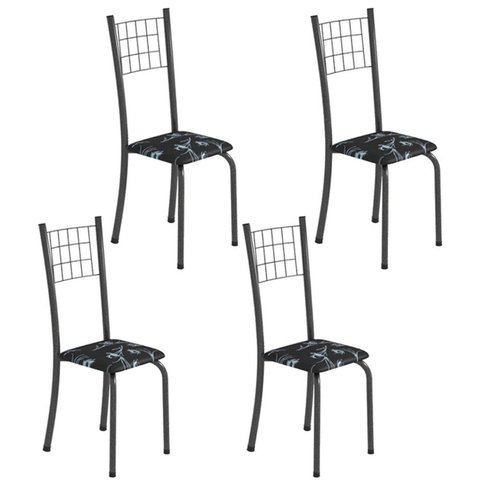 Kit 4 Cadeiras Tubular Dany 95x37x40 cm Prata/Preto/Mart