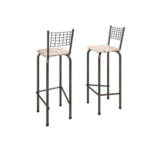 Kit com 2 Banquetas Tubular Iza 41cm x 36cm x 96 cm Prata/Bege