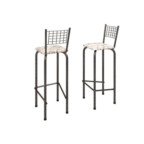 Kit com 2 Banquetas Tubular Iza 41cm x 36cm x 96cm Prata/Arabesco