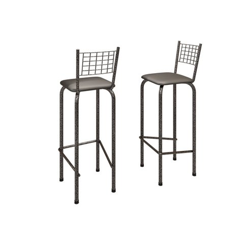 Kit com 2 Banquetas Tubular Iza 36cm x 41cm Prata/Preto