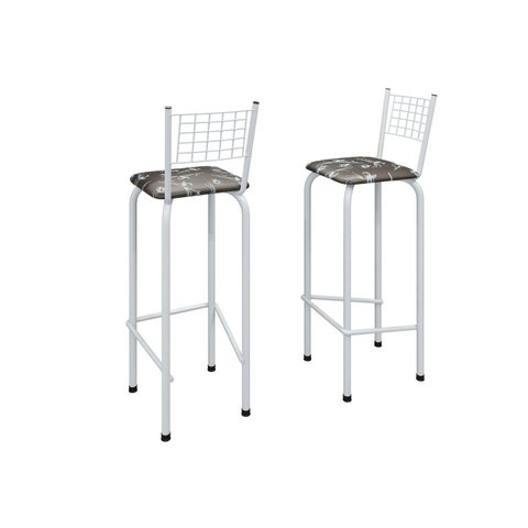 Kit com 2 Banquetas Tubular Iza 36cm x 41cm x 91cm Branco/Preto