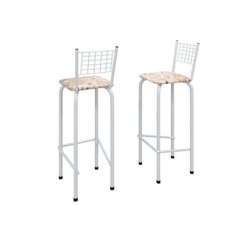 Kit com 2 Banquetas Tubular Iza 36cm x 41cm x 96cm Branco/Bege