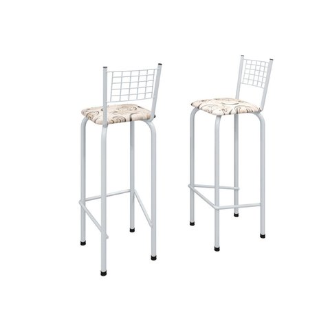 Kit com 2 Banquetas Tubular Iza 36cm x 41cm 96cm Branco/Arabesco
