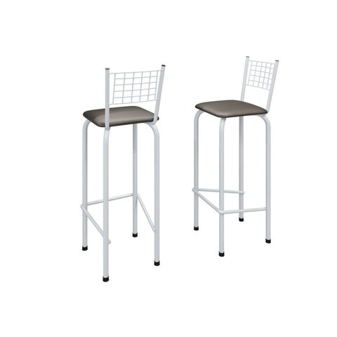 Kit com 2 Banquetas Tubular Iza 36cm x 41cm x 96cm Branco/Preto Liso