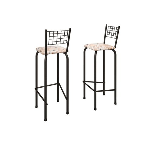 Kit com 2 Banquetas Tubular Iza 96x36x41 cm Preto/Bege