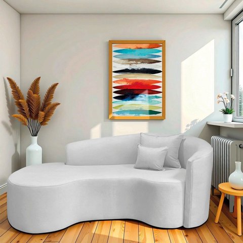 Recamier Curvo Orgânico 200cm 3 Lugares Lado Esquerdo para Sala de Estar Bouclé Londres Branco