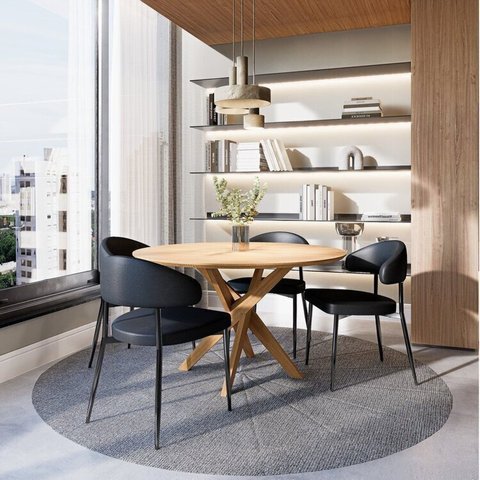 Conjunto Sala de Jantar Mesa Lisboa Madeira Maciça com 4 Cadeiras Bless Yescasa Marrom/Preto