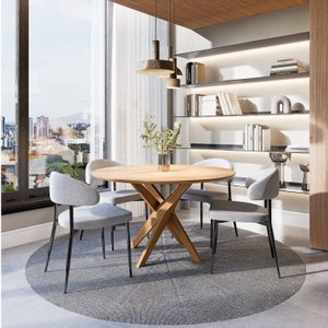 Conjunto Sala de Jantar Mesa Lisboa Madeira Maciça com 4 Cadeiras Bless