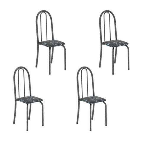 Kit 4 Cadeiras Tubular Iris B 96x36x41 cm Prata/Preto/Mart