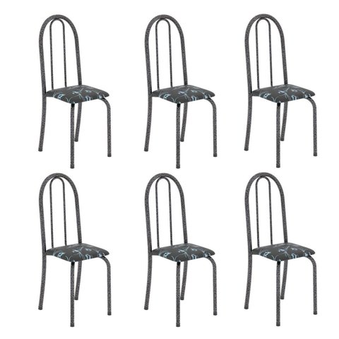 Kit 6 Cadeiras Tubular Iris B 96x36x41 cm Prata/Preto/Mart