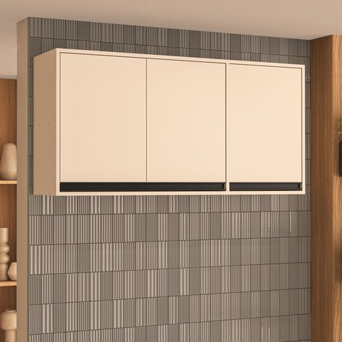Armário Aéreo 3 Portas Creme Koya 29cm x 120cm Bege