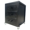 Ver imagem 1 de Gaveteiro / Mesa de Cabeceira Modelo Industrial de Ferro e Madeira - 3 Gavetas e 4 Rodízios - Preto