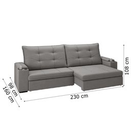 Sofá 4 Lugares com Porta Copos Retrátil e Reclinável França Luizzi 2,30m Suede Cinza - 6