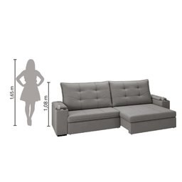 Sofá 4 Lugares com Porta Copos Retrátil e Reclinável França Luizzi 2,30m Suede Cinza - 9