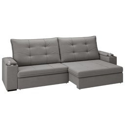 Sofá 4 Lugares com Porta Copos Retrátil e Reclinável França Luizzi 2,30m Suede Cinza - 10