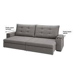 Sofá 4 Lugares com Porta Copos Retrátil e Reclinável França Luizzi 2,30m Suede Cinza - 8