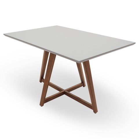 Mesa de Jantar Liana com Vidro Mmj-as As-castanho Claro/off White Laca 1,35m
