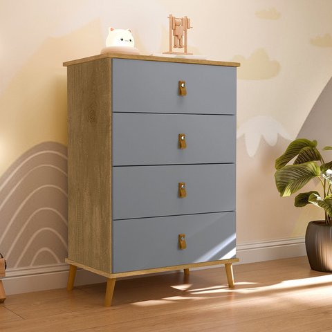 Comoda Infantil com 4 Gavetas Jujuba Cinza/Nature