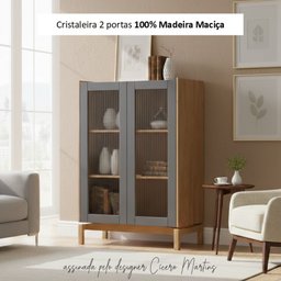 Cristaleira 2 Portas 115cm 100% Madeira Maciça Barcelona - 7