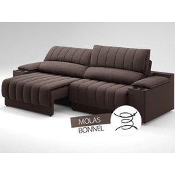 Sofá com Porta Copos e Carregador USB Retrátil e Reclinável Murano 2,00m Velosuede Chocolate - - 6