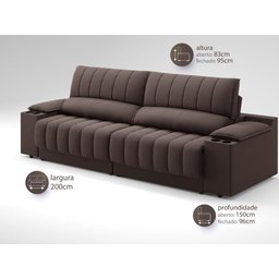 Sofá com Porta Copos e Carregador USB Retrátil e Reclinável Murano 2,00m Velosuede Chocolate - - 3