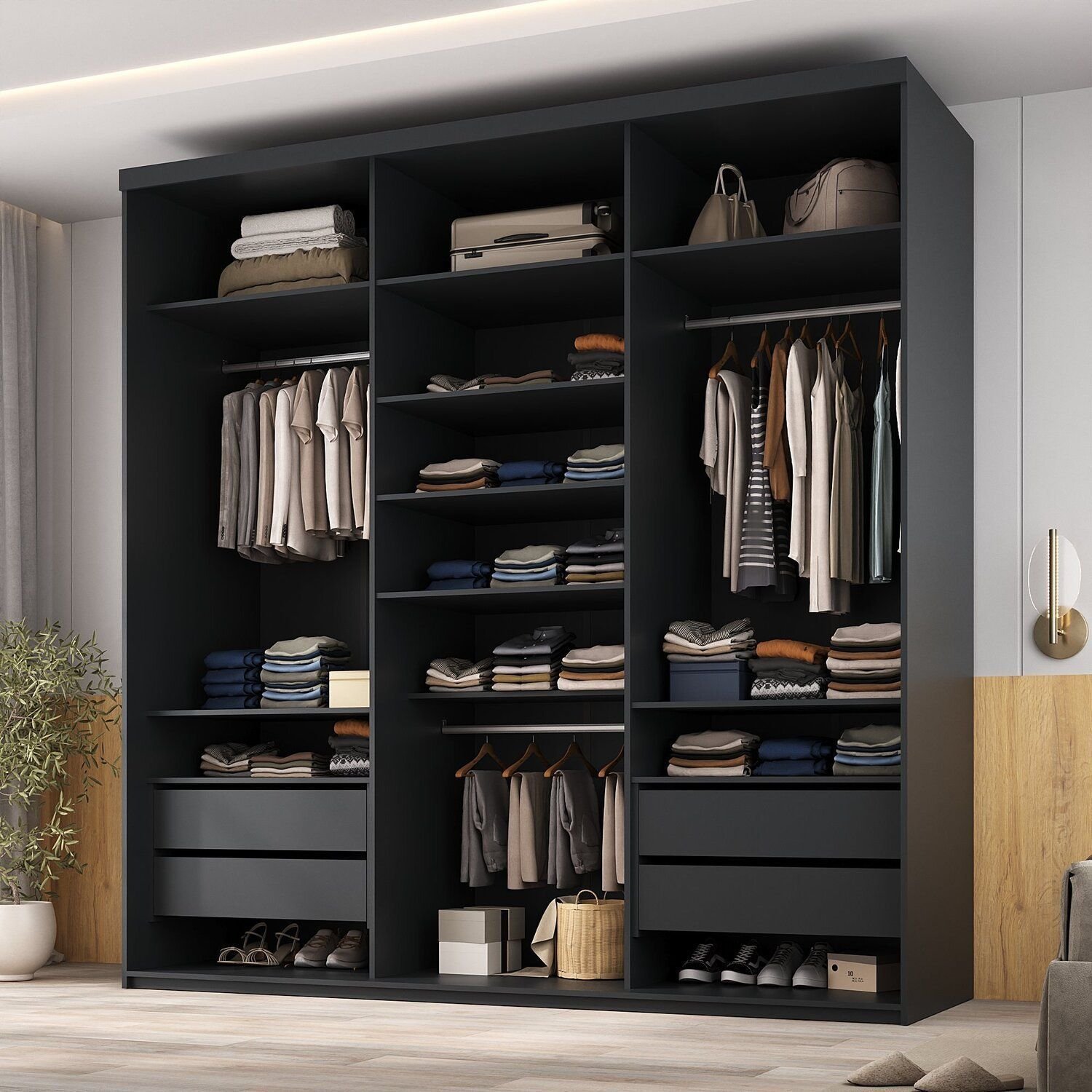 Closet Casal 100% MDF 208cm 4 Gavetas Moutier Preto | MadeiraMadeira