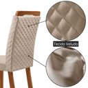 Ver imagem 2 de Mesa de Jantar Liz 4 Lugares Tampo MDF Vidro Cadeiras Veludo Off White 120cm Moderna