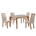 Ver imagem 4 de Mesa de Jantar Liz 4 Lugares Tampo MDF Vidro Cadeiras Veludo Off White 120cm Moderna