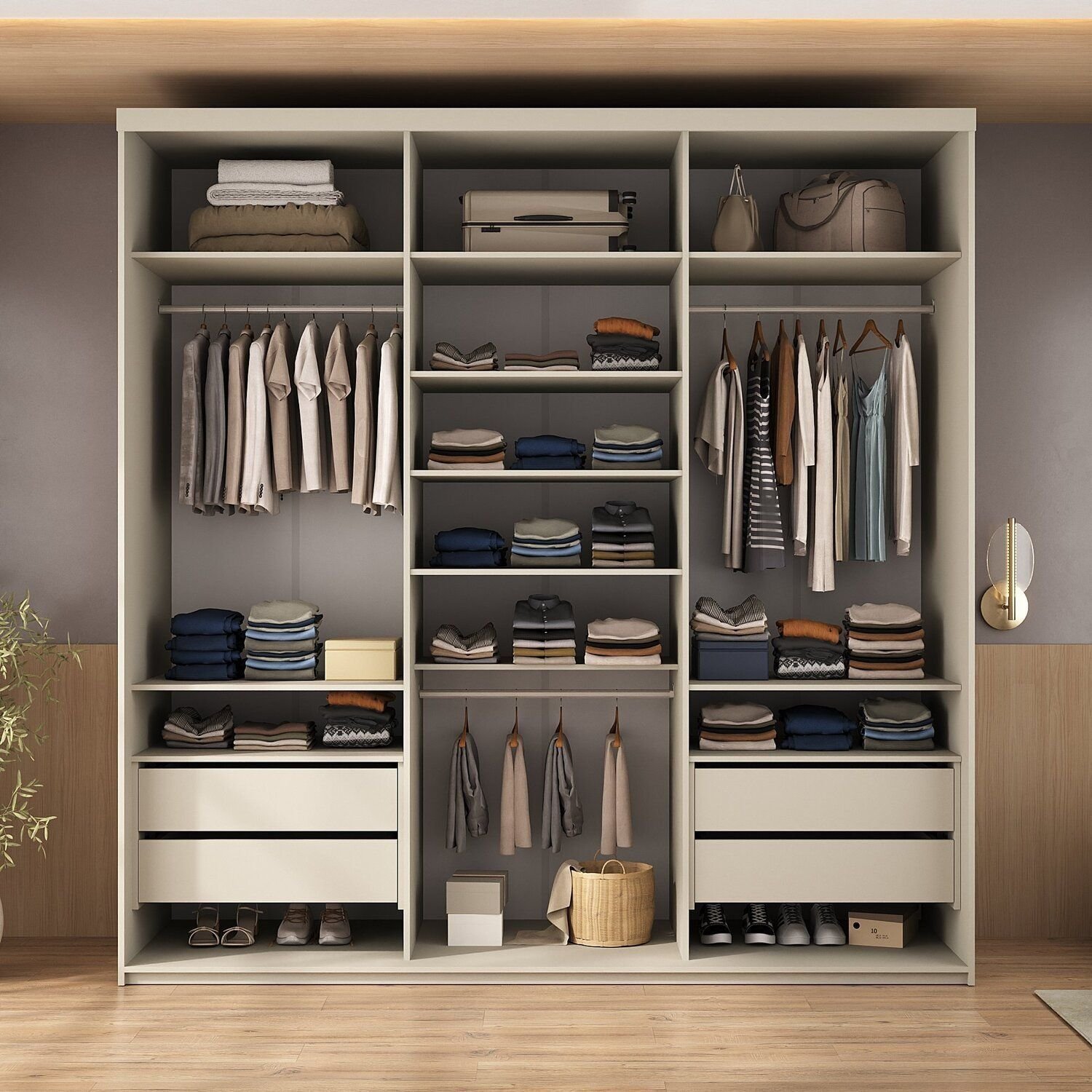 Closet Casal 100% MDF 208cm 4 Gavetas Moutier Bege/Panna