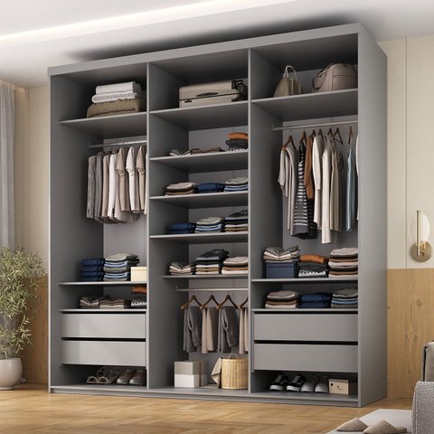 Closet Casal 100% MDF 208cm 4 Gavetas Moutier Cinza/Urbi