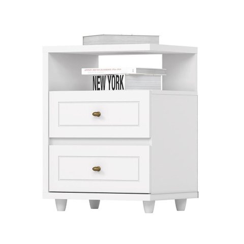 Mesa de Cabeceira Americano 2 Gavetas Branco - Móveis Henn