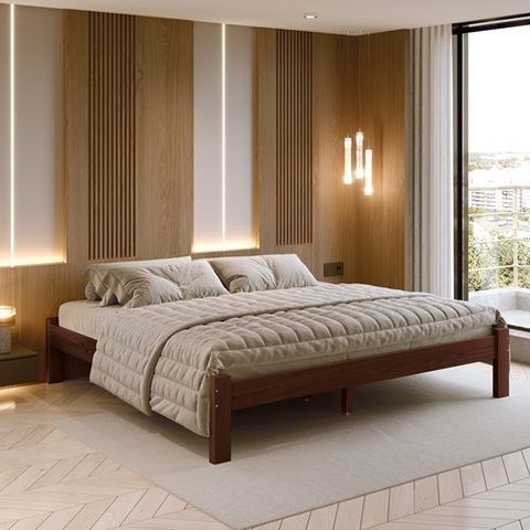 Cama Turca King Size de Madeira Maciça Reforçada Castanho