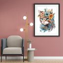 Ver imagem 2 de Quadro Aquarela Gato Flores - 60x48cm:madeira Preta