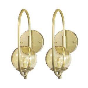 Kit 2 Arandela Online Dourado Globo Vidro Ambar + Led 5w