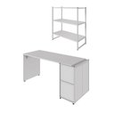 Ver imagem 2 de Mesa Escritório 150cm com Nicho Aéreo Industrial F5 Office Cor:cinza