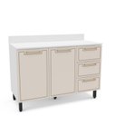 Ver imagem 2 de Balcão 2 Portas 3 Gavetas 120cm x 92,5cm x 52cm Bege/Branco/Creme