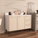 Ver imagem 1 de Balcão 2 Portas 3 Gavetas 120cm x 92,5cm x 52cm Bege/Branco/Creme